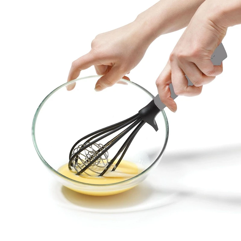 Starfrit Gourmet STEEL Nylon Whisk, High Heat Resistant, Safe for Non-Stick, Stainless Steel Handle, Three Balloon Whisk for Efficiency, Integrated Rest, Dishwasher Safe, Whisk sauces, creams and eggs with ease using the Starfrit Gourmet STEEL Nylon Whisk. Its 430-grade stainless steel handle and heat-resistant nylon head are safe for non-stick cookware. Features an integrated rest and triple-balloon design for efficient whisking. Dishwasher safe.