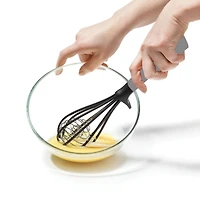 Starfrit Gourmet STEEL Nylon Whisk, High Heat Resistant, Safe for Non-Stick, Stainless Steel Handle, Three Balloon Whisk for Efficiency, Integrated Rest, Dishwasher Safe, Whisk sauces, creams and eggs with ease using the Starfrit Gourmet STEEL Nylon Whisk. Its 430-grade stainless steel handle and heat-resistant nylon head are safe for non-stick cookware. Features an integrated rest and triple-balloon design for efficient whisking. Dishwasher safe.