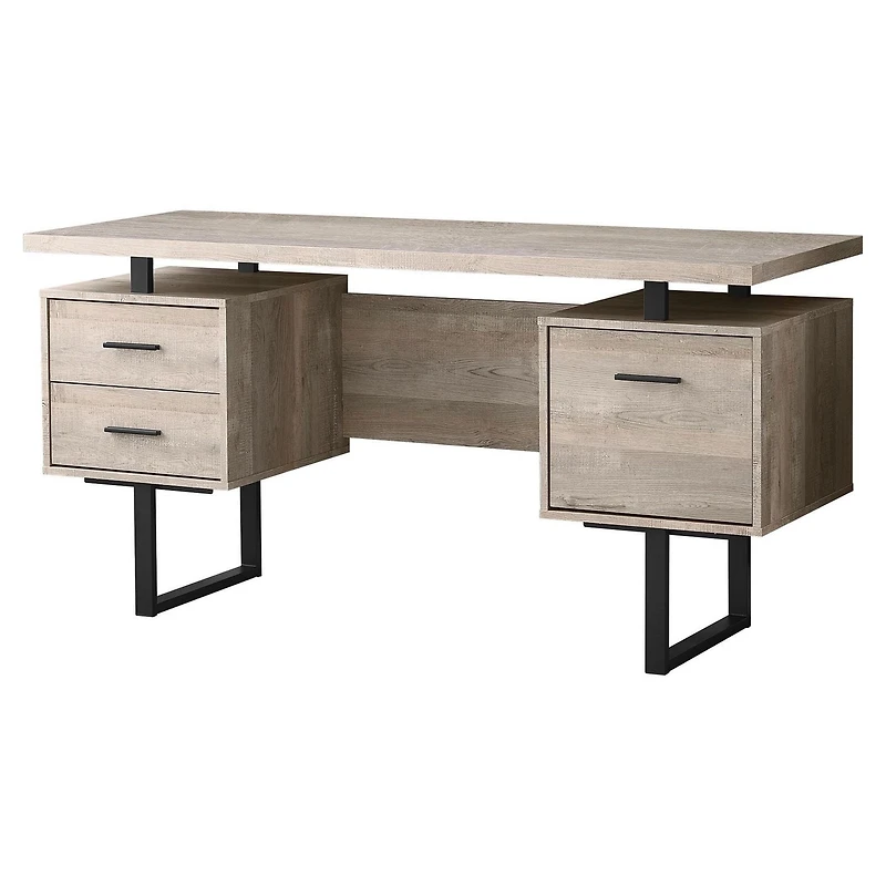 Monarch Specialties Bureau, Bureau À Domicile, Ordinateur Portable, Configuration Gauche, Droite, Tiroirs De Rangement, 60"l, Travail, Métal, Stratifié, Beige, Noir, Contemporain, Moderne