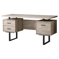 Monarch Specialties Bureau, Bureau À Domicile, Ordinateur Portable, Configuration Gauche, Droite, Tiroirs De Rangement, 60"l, Travail, Métal, Stratifié, Beige, Noir, Contemporain, Moderne