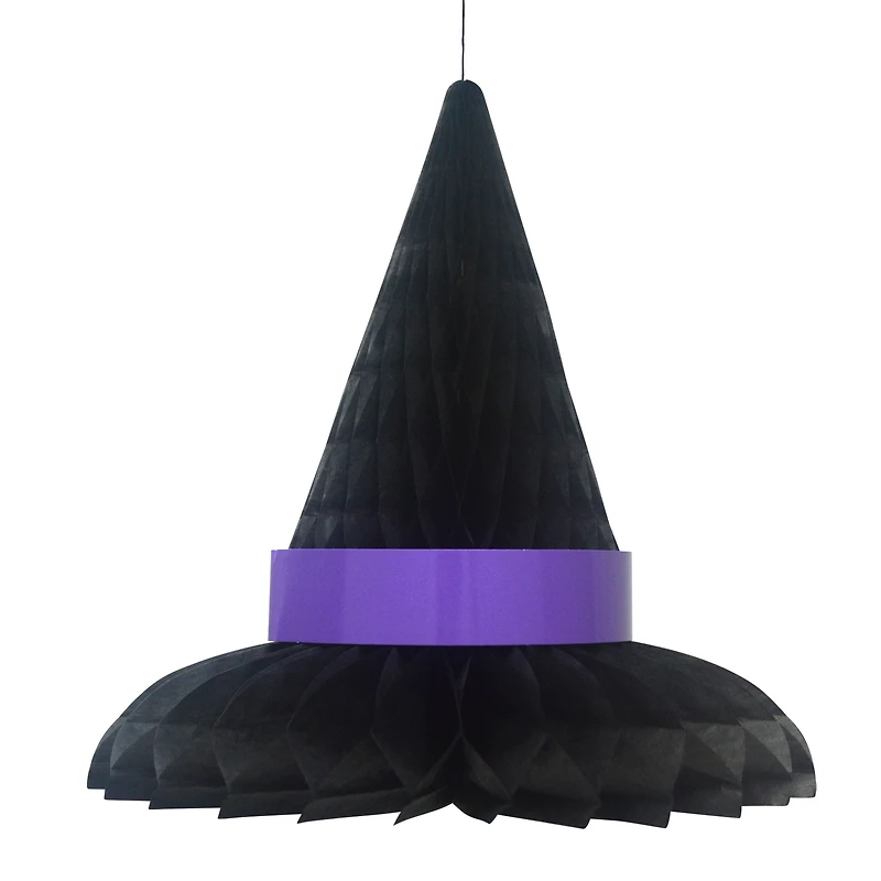 Décoration à suspendre en papier pour l'Halloween, chapeau de sorcière noir et violet, ensemble de 2, 20 cm, Way To Celebrate