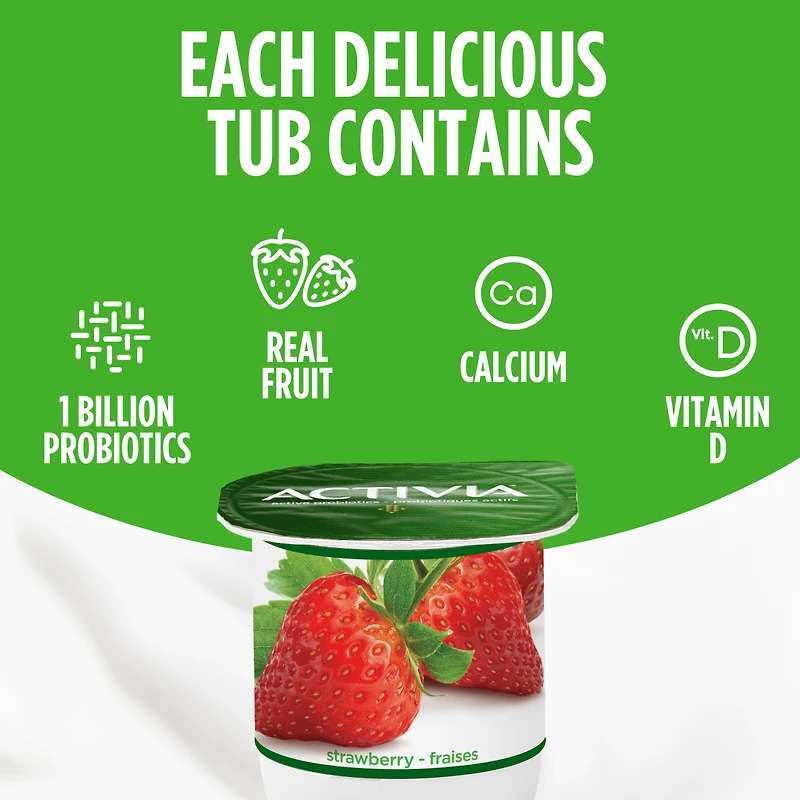 Activia Probiotic Yogurt, Strawberry/Blueberry/Raspberry/Peach, 12 x 100 g
