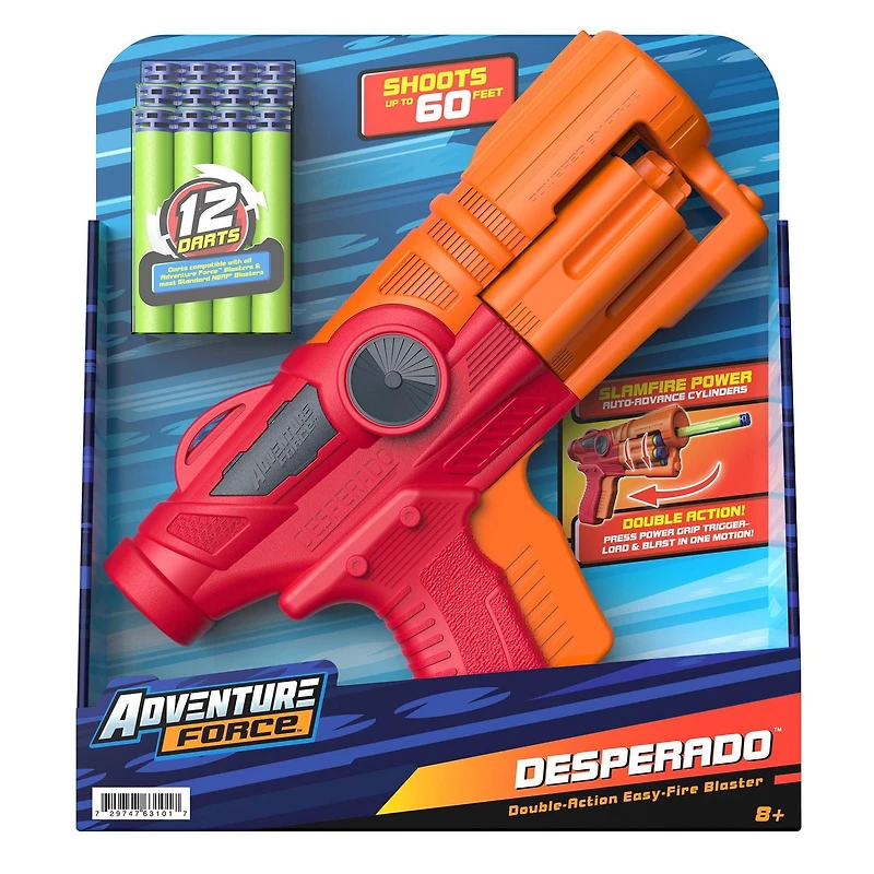 Adventure Force Desperado Foam Dart Blaster, double action et Slamfire avec 12 fléchettes universelles compatibles Avance automatique à gâchette à double action