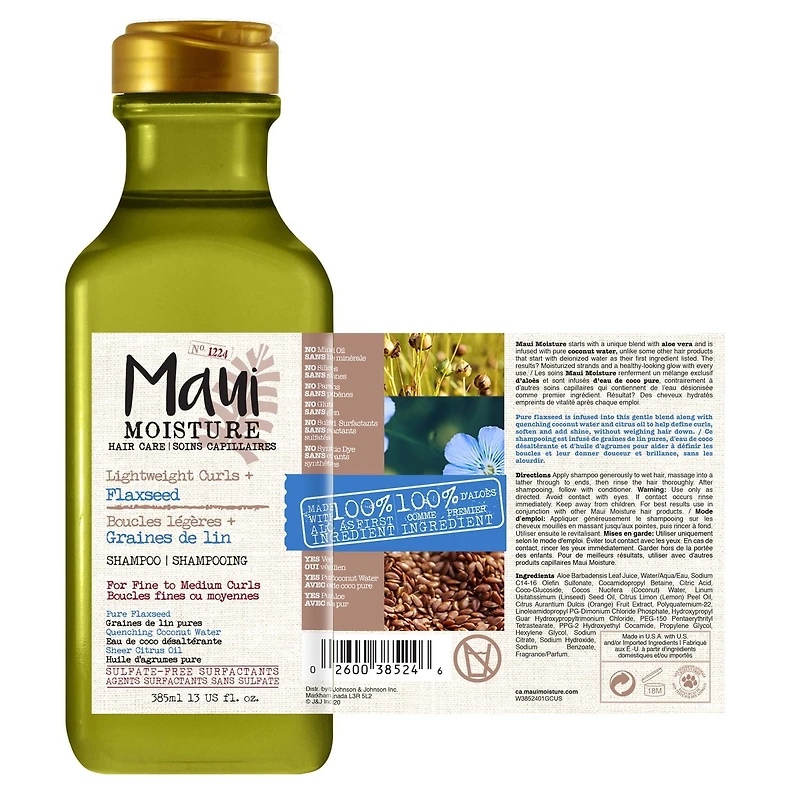 Maui Moisture Shampooing Boucles légères + Graines de lin, sans parabènes ni silicone 385 ml
