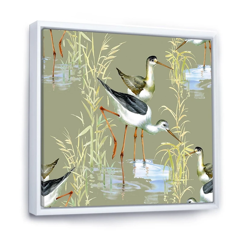 Designart Hérons Oiseaux Dans L'eau ART MURAL À CADRE FLOTTÉ