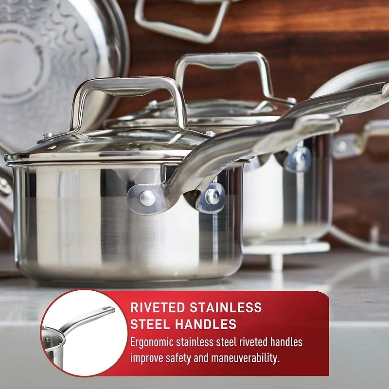 T-fal Stainless Steel 10-piece Cookware Set, Induction and oven safe, 10-piece set