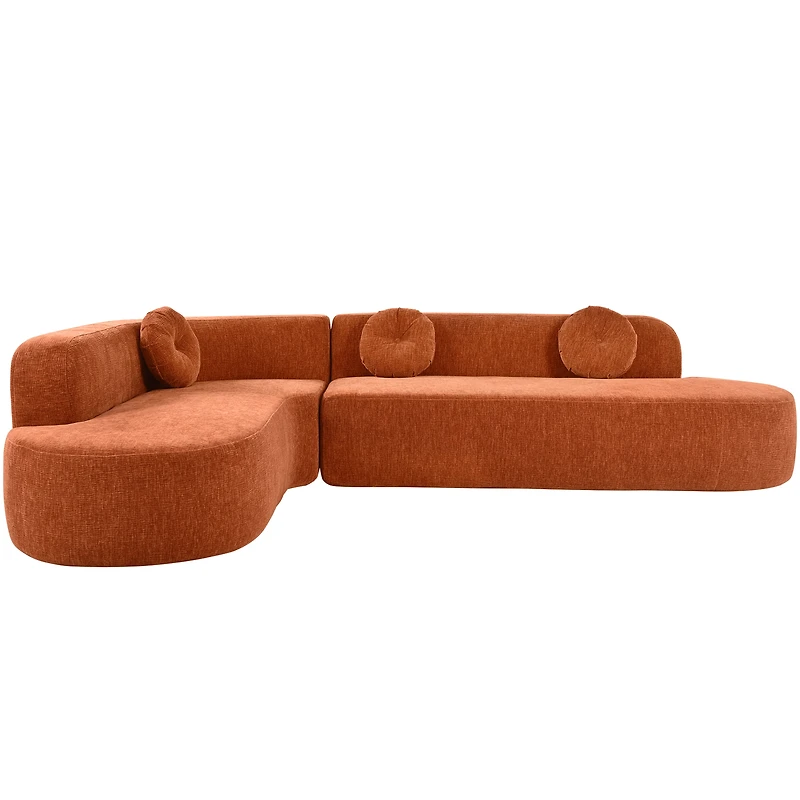 Canapé d'angle extra large Noble House 122'', revêtement en tissu doux, design incurvé élégant, orange