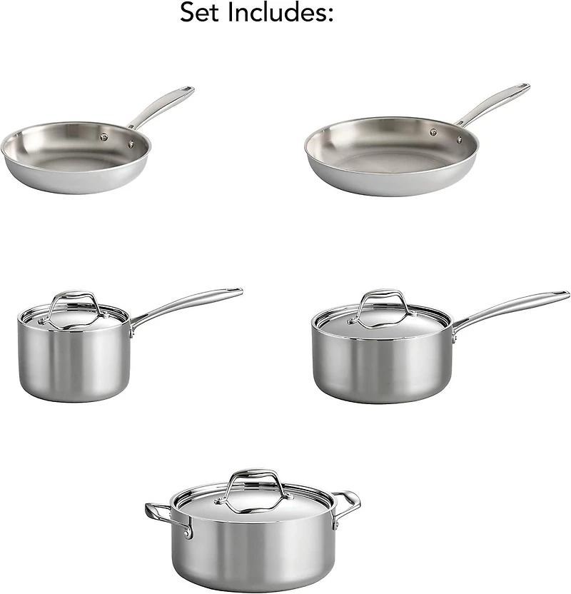 Tramontina Signature Tri-Ply Base Stainless Steel 8-Piece Cookware Set with Lids, Dutch Oven, Pots & Pans Kitchen Set, Induction-Ready, Oven-Safe, Dishwasher-Safe