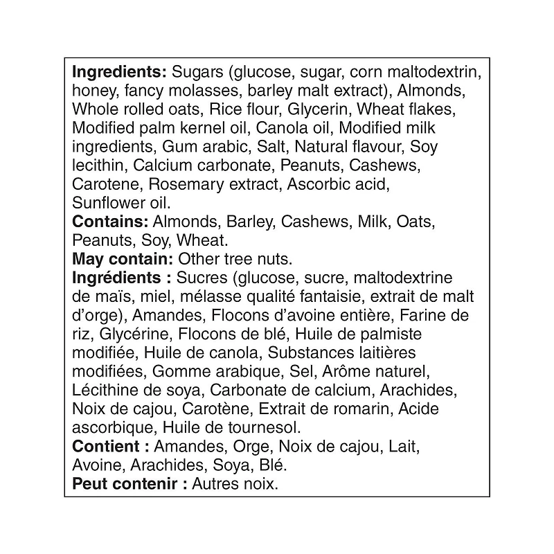 Barres tendres aux noix sucrées et salées aux amandes Great Value 5 barres, 175 g