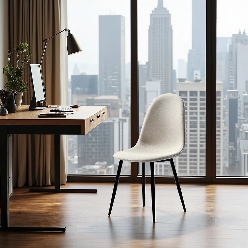 Homy Casa Lot de 4 chaises de bureau rembourrées sans accoudoirs pour espace de travail à domicile, tissu beige