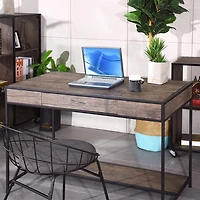 Homylin Home Office Computer Desk with Drawer, Retro Style 43" Wooden Writing Desk, Laptop Study Table Workstation, Stable Metal Frame, Rustic Dark Brown