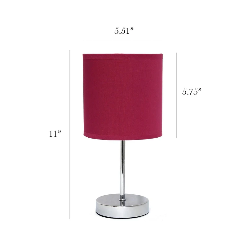 Simple Designs Chrome Mini Basic Table Lamp with Fabric Shade