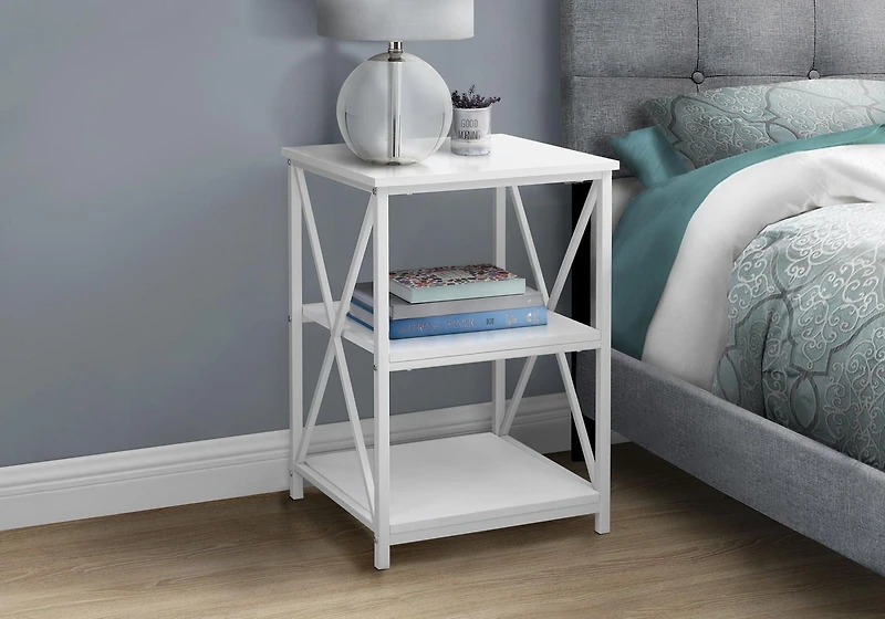 Monarch Specialties Accent Table, Side, End, Nightstand, Lamp, Living Room, Bedroom, White Laminate, White Metal, Contemporary, Modern