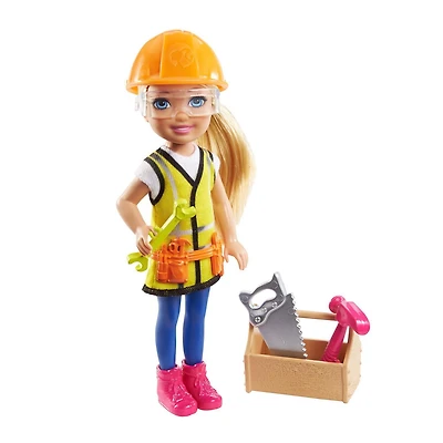 Barbie Chelsea Can Be Playset with Blonde Chelsea Builder Doll (6-in/15.24-cm) Hard Hat, Tool Belt, Goggles, Saw, Hammer, Wrench, Toolbox, Great Gift for Ages 3 Years Old & Up