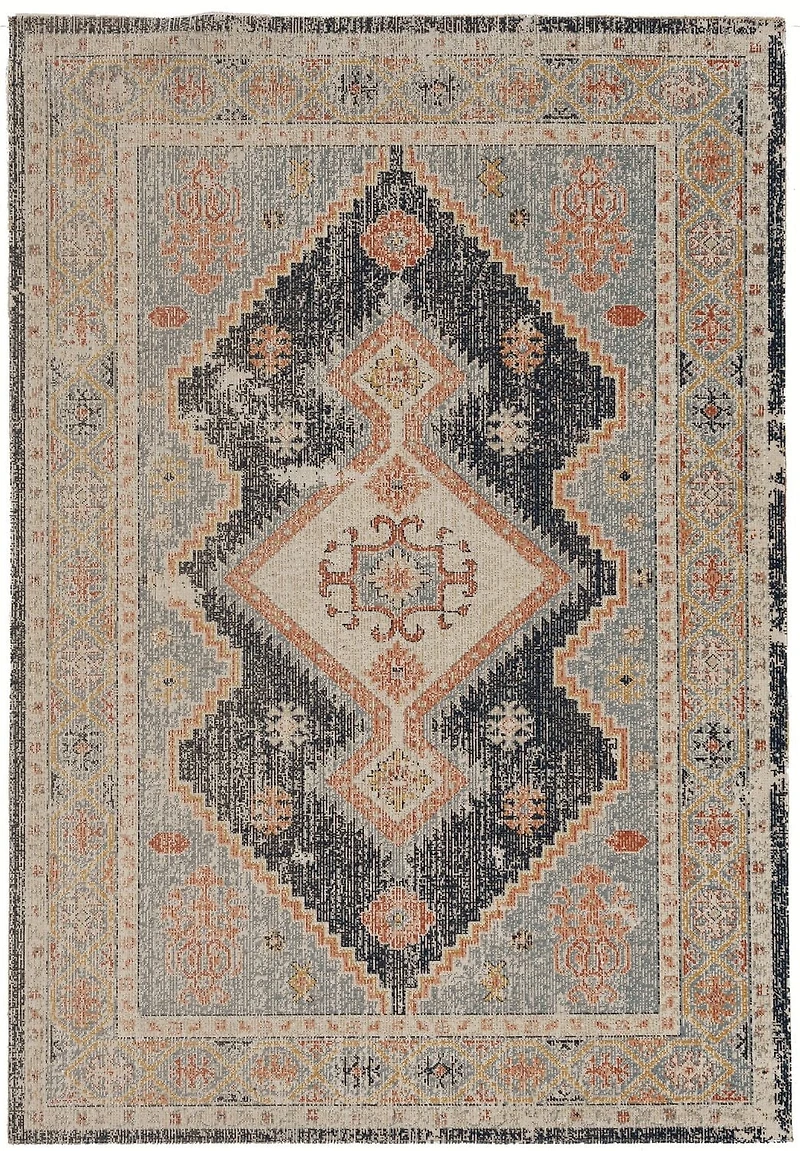 Tapis Grand Zéro Harlon ivoire & bleu de 5 pi x 7 pi 6 po