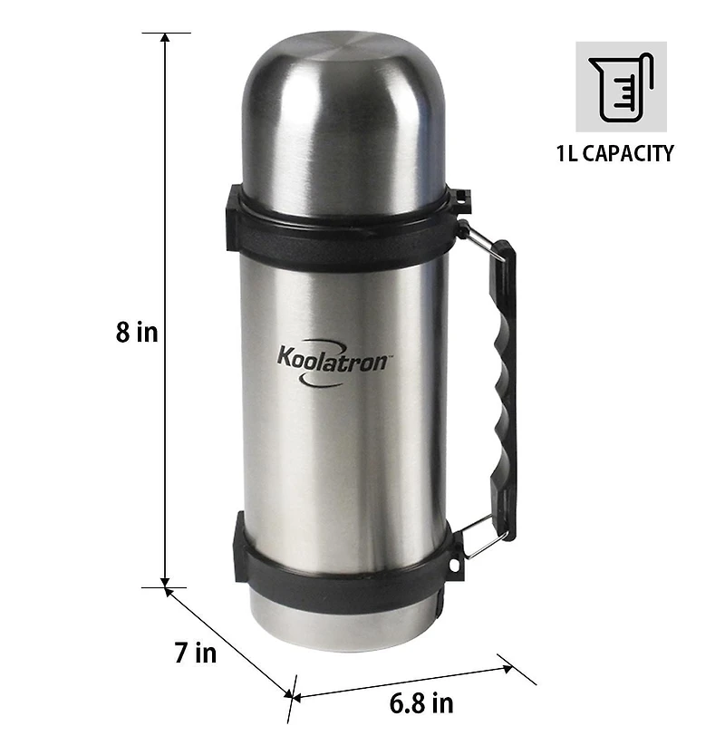 Koolatron 12V Stainless Steel Electric Flask (1L), Portable Heated Drink Flask for Car, Truck & Travel