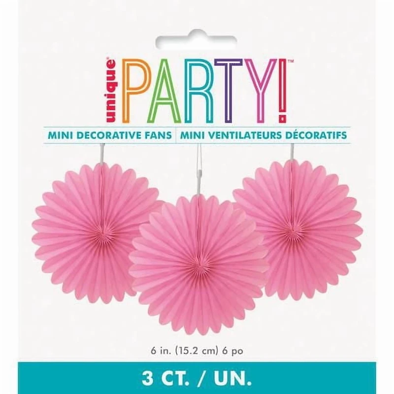 Hot Pink 6" Tissue Paper Fans, 3ct, Dia: 6"