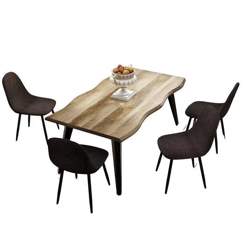 Ensemble de salle à manger Homy Casa style industriel moderne 5 pièces pour 4 personnes, table en faux bois imitation noyer avec bords naturels et 4 chaises sans accoudoirs