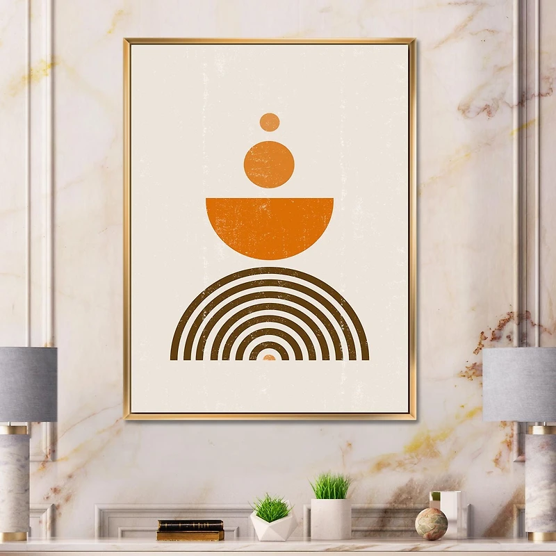 Designart Arc-en-ciel abstrait soleil et lune dans les tons de terre V ART MURAL À CADRE FLOTTÉ