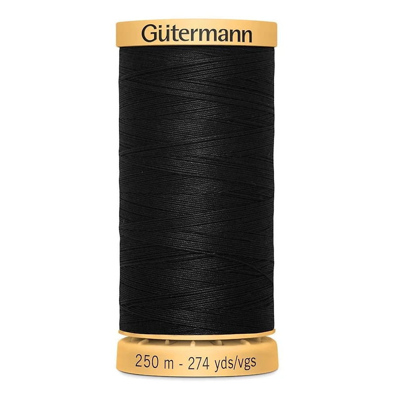 Fil GÜTERMANN en coton 50wt, 250m, Noir, Résistant et Brillant pour la Couture 250 m/273 vgs