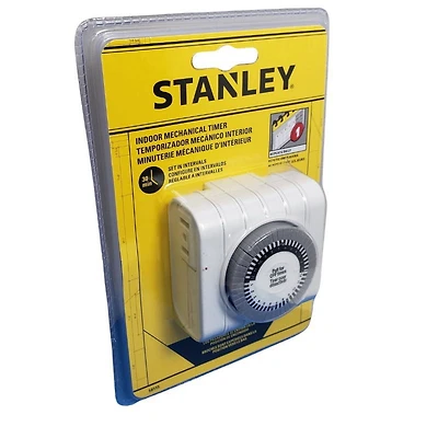 INDOOR MECH TIMER, TIMER INDOOR MECHANICAL 1 POLARIZED OUTLET
PROGRAM REPEATS DAILY
MULTIPLE ON/OFF SETTINGS POSSIBLE
CAN BE SET IN 30 MINUTES INTERVALS
TO OPERATE
PUSH PINS DOWN FOR ON TIME
PULL PINS UP FOR OFF TIME
RATED
RESISTIVE: 15A/1875W/125V
TUNGSTEN: 10A/1250W
FLUORESCENT: 5A