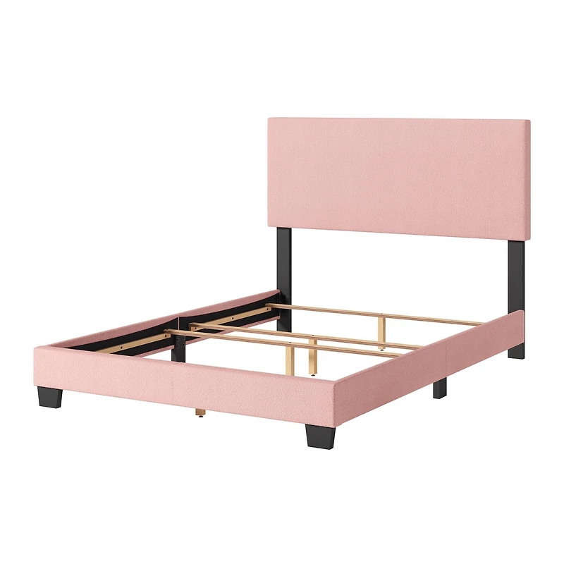 Lit adulte capitonné en tissu bouclé rose Celeste de CorLiving avec tête de lit et sommier requis