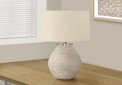 Monarch Specialties Lighting, 25"h, Table Lamp, Cream Concrete, Beige Shade, Contemporary