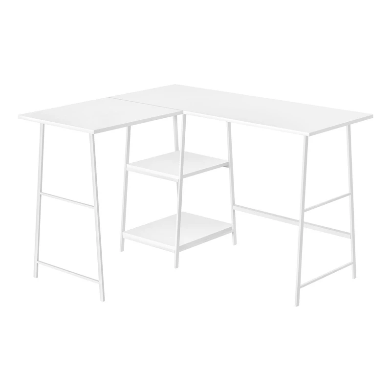 Monarch Specialties Computer Desk, Home Office, Corner, Storage Shelves, 48"l, L Shape, Work, Laptop, Metal, Laminate, White, Contemporary, Modern