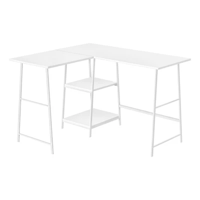 Monarch Specialties Bureau, Bureau À Domicile, Coin, Étagères De Rangement, 48"l, Forme De L, Travail, Ordinateur Portable, Métal, Stratifié, Blanc, Contemporain, Moderne
