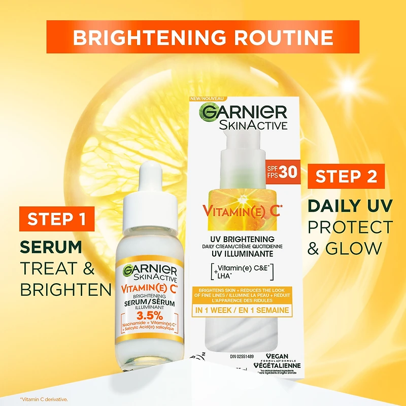 Garnier crème quotidienne UV illuminante FPS 30, 75ml enrichie en Vitamines C, E et LHA
