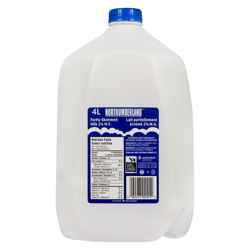 Northumberland Partly Skimmed 2% Milk, 4 L Jug