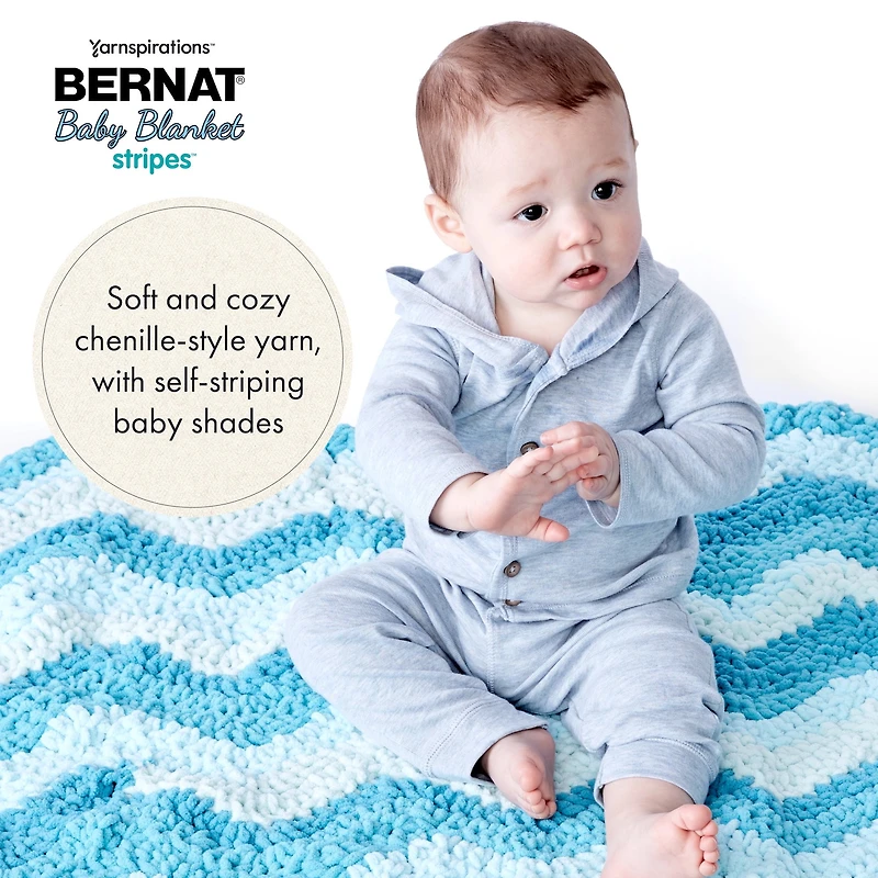 Bernat® Fil Baby Cover Stripes™, Polyester #6 Super Volumineux, 10,5oz/300g, 220 Yards Fil super extensible en polyester #6