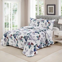 Marina Decoration Rich Printed Embossed Pinsonic Coverlet Bedset Couvre-lit Ultra Doux Literie Été Quilt Ensemble avec Taies d'oreiller, Motif de Feuilles Vertes Modernes