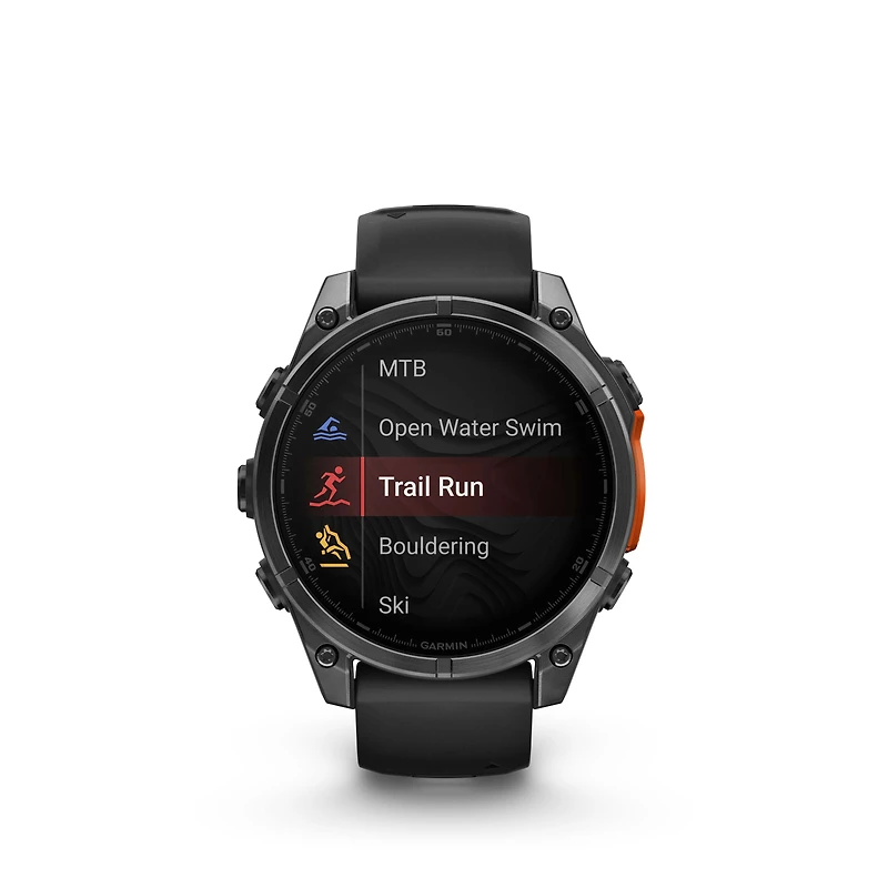 Montre intelligente GPS Garmin fēnix® 8 à écran AMOLED - 47 mm - Lunette gris ardoise avec bracelet en silicone noir