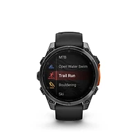 Montre intelligente GPS Garmin fēnix® 8 à écran AMOLED - 47 mm - Lunette gris ardoise avec bracelet en silicone noir