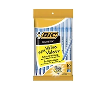 Stylos-bille bleus BIC Round Stic Extra Valeur, pointe moyenne (1,0 mm), paquet de 10 stylos en vrac, corps rond et souple pour une écriture confortable Lot de 10