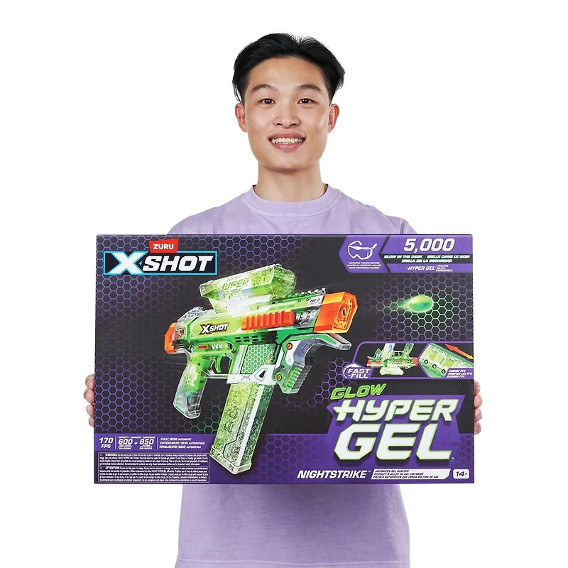 XSHOT Hyper Gel Glow In The Dark NightStrike Blaster (5 000 boulettes Hyper Gel phosphorescentes) de ZURU Mousse Blaster