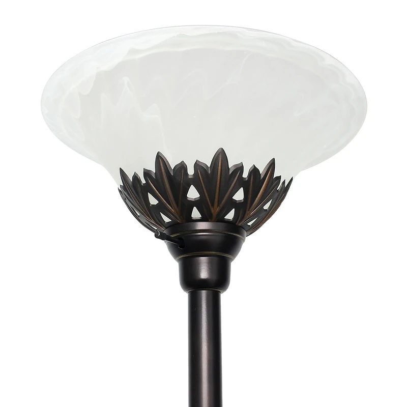 Lampadaire Elegant Designs à 3 lampes avec abat-jour en verre festonné blanc