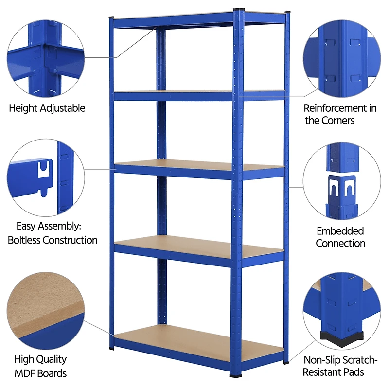 Fullfurnique 71″ Height Metal Storage Rack with Adjustable Shelves, Blue