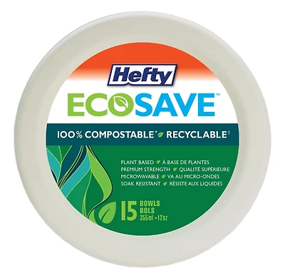 Hefty EcoSave® Bowls Paper Plates Compostable Disposable Plates, 12oz, 15-pack