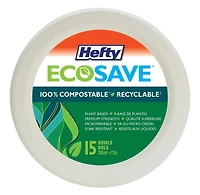 Hefty EcoSave® Bowls Paper Plates Compostable Disposable Plates, 12oz, 15-pack