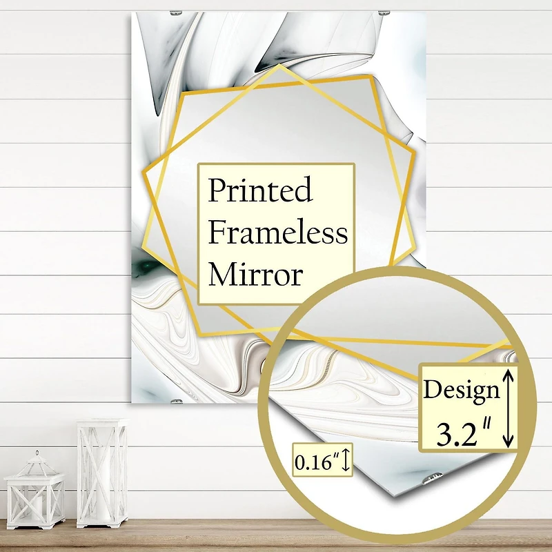Designart 'White Stained Glass Floral Art' Miroir Moderne - Miroir Mural Contemporain - 24x36