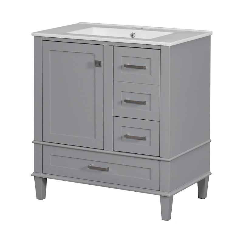 Homy Casa 30 in Modern Charcoal Grey Kitchen Sideboard with Ceramic Sink