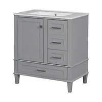 Homy Casa 30 in Modern Charcoal Grey Kitchen Sideboard with Ceramic Sink