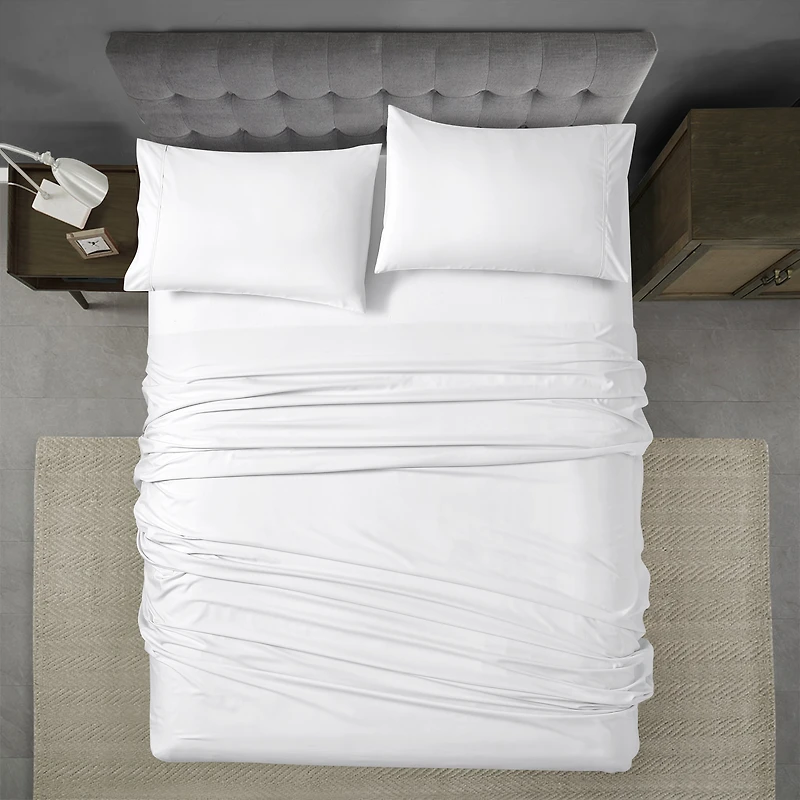 Swift Home Basic 4-Piece Double Size Sheet Set, Ultra Soft, Deep Pocket, Easy Care Bedding Set, White