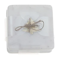Lot De 4 Sous-Verres Carrés En Marbre Blanc Avec Incrustations En Laiton Représentant Un Arbre (10 X 10 Cm)