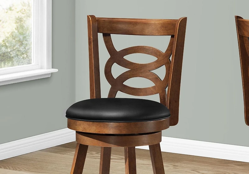 Monarch Specialties Tabouret De Bar, Lot De 2, Pivotant, Hauteur Du Comptoir, Cuisine, Bois, Pu D'aspect Cuir, Brun, Noir, Transitionnel