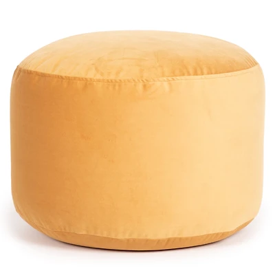 Belgique Mustard Velvet Pouf Ottoman – Floor Cushion, Soft Polystyrene Bean Bag Footstool, Durable & Lightweight Accent for Living Room or Office