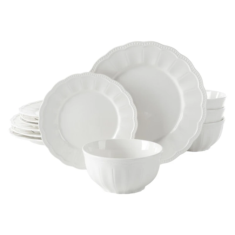 Hometrends 12 Piece Scallop Rim Dinnerware Set
