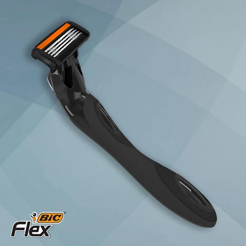 BIC Flex 4 Refillable Razors for Men, Long-Lasting 4 Blade Razors for Sensitive Skin, 1 Handle and 4 Cartridges, Shaving Kit